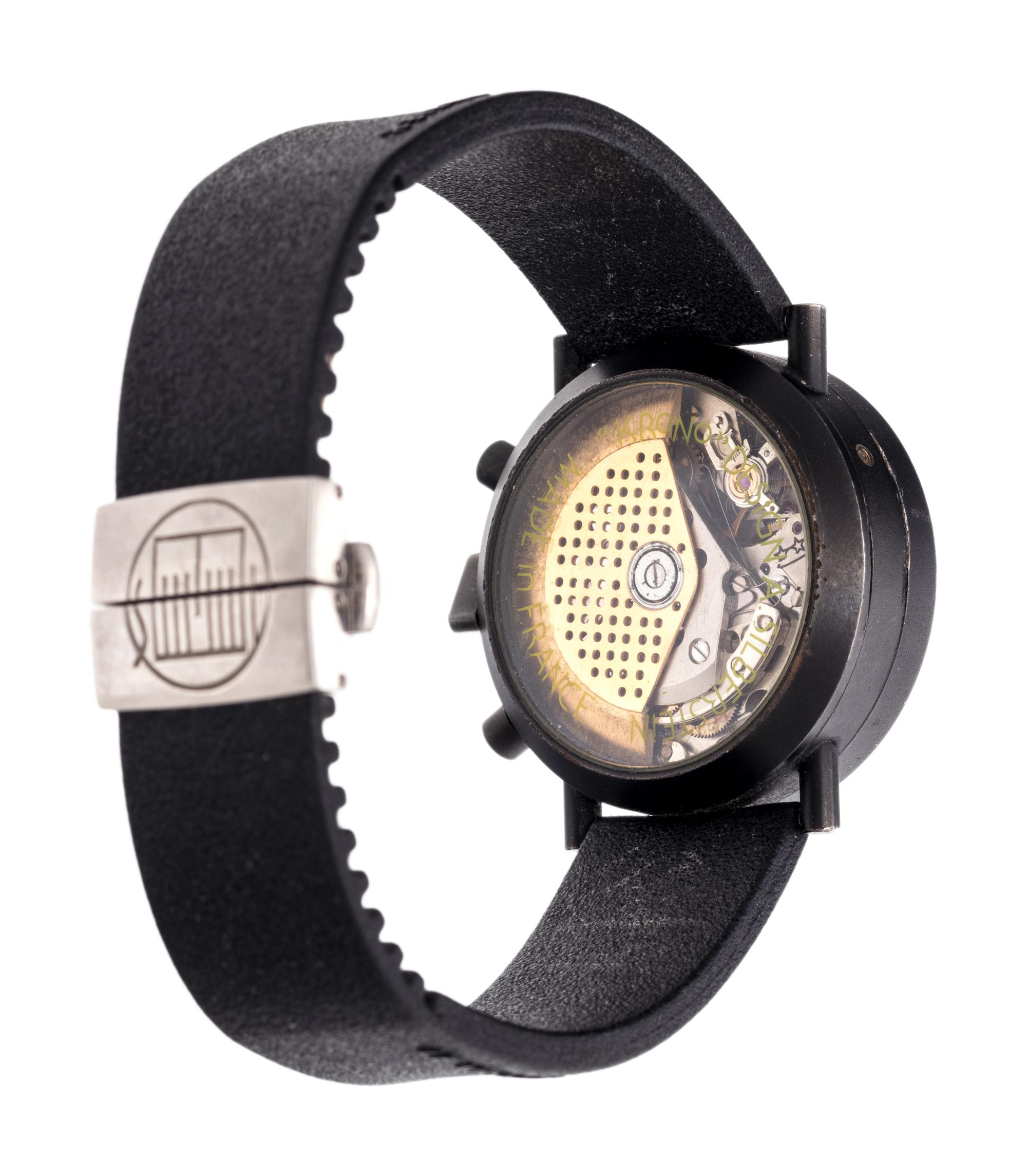 ALAIN SILBERSTEIN, PVD STAINLESS STEEL 'KRONO 2' TRIPLE CALENDAR MOON PHASE CHRONOGRAPH WRISTWATCH, CIRCA 1994