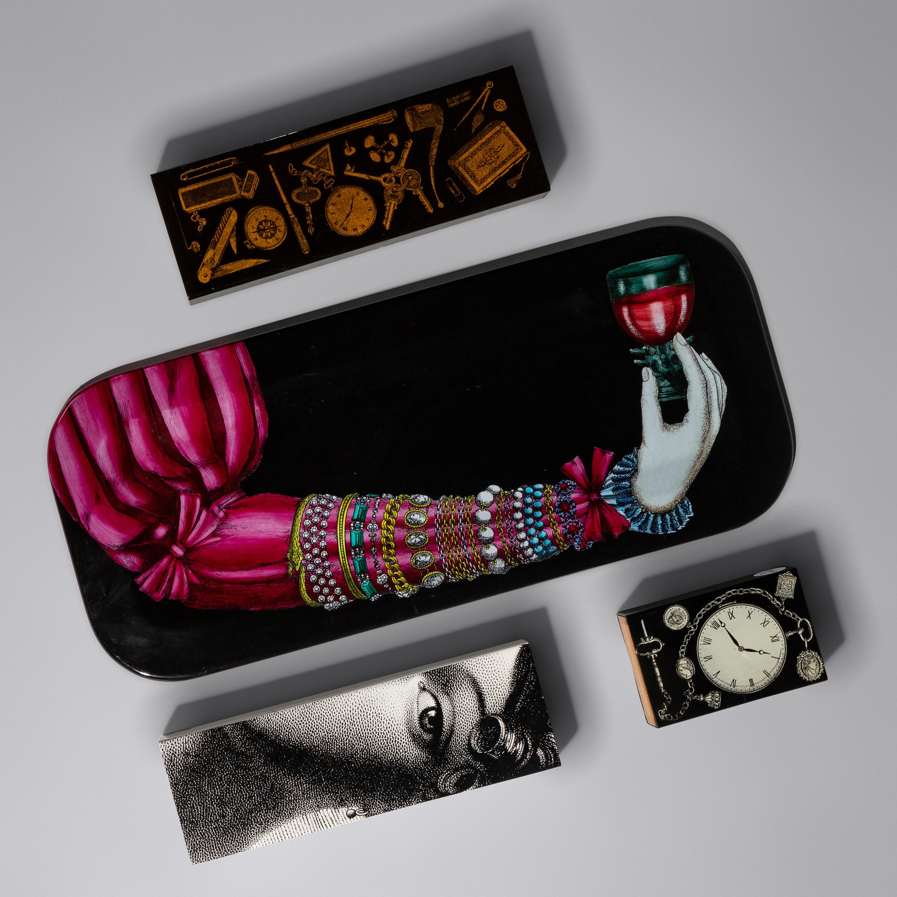 Collection of Three Boxes and a Tray, c. 1950 Fornasetti, Italy