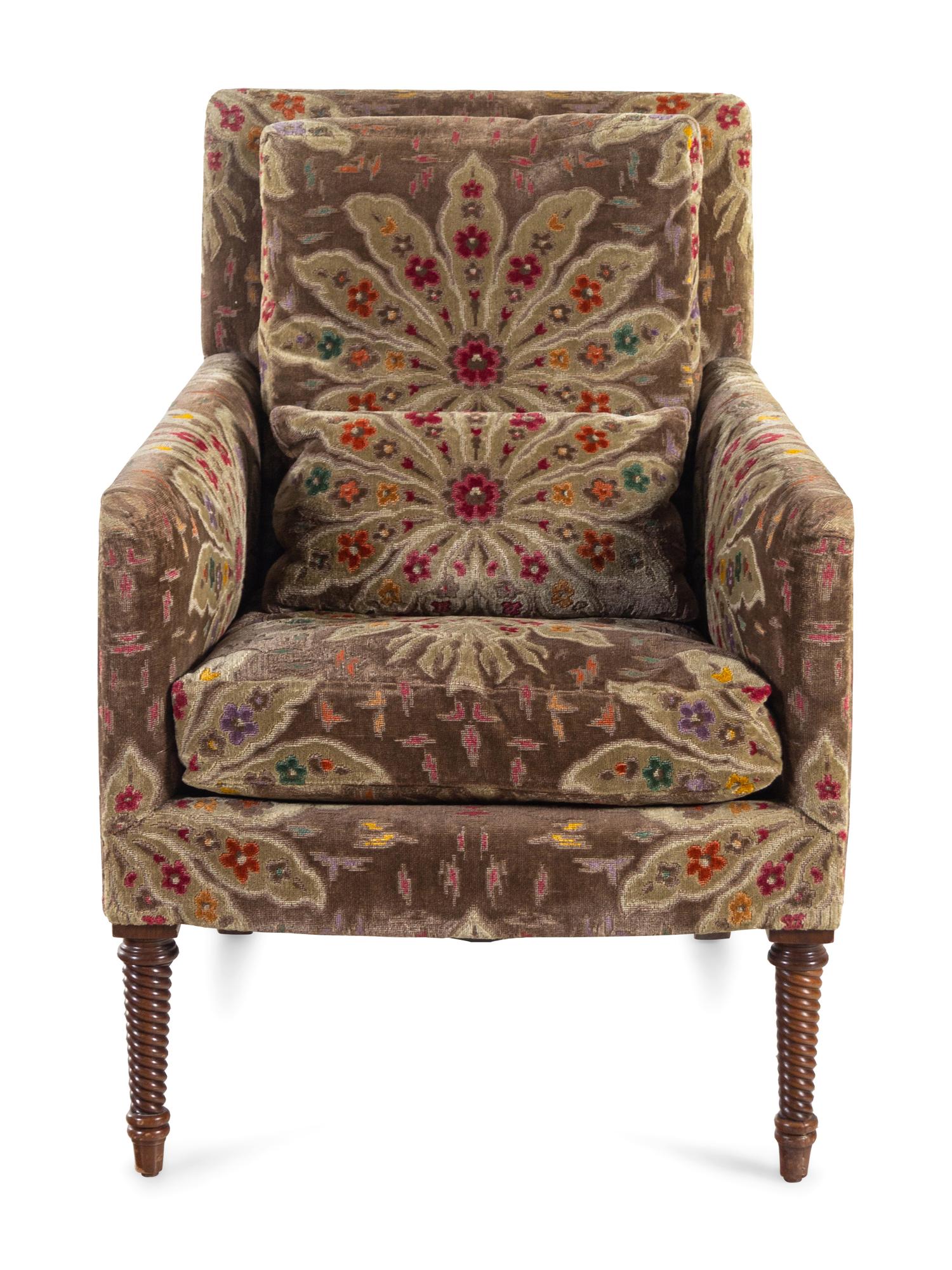 A Clarence House Velvet-Upholstered Armchair
