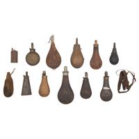 Lot of 11 Assorted Powder Flasks Including: Sykes, James Dixon & Sons, Bartram & Co.