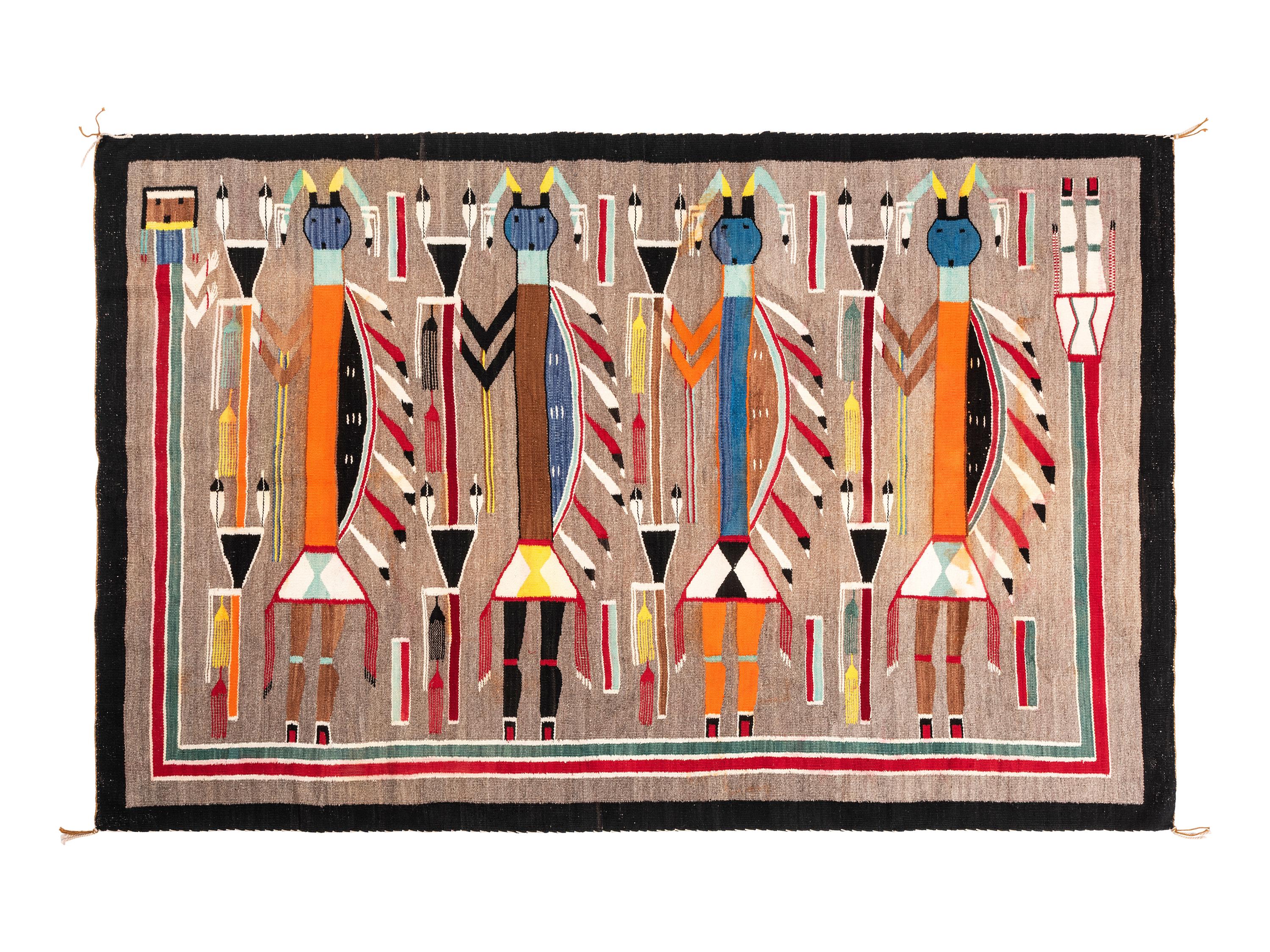Navajo Pictorial Weaving / Rug, with Humpback Gods