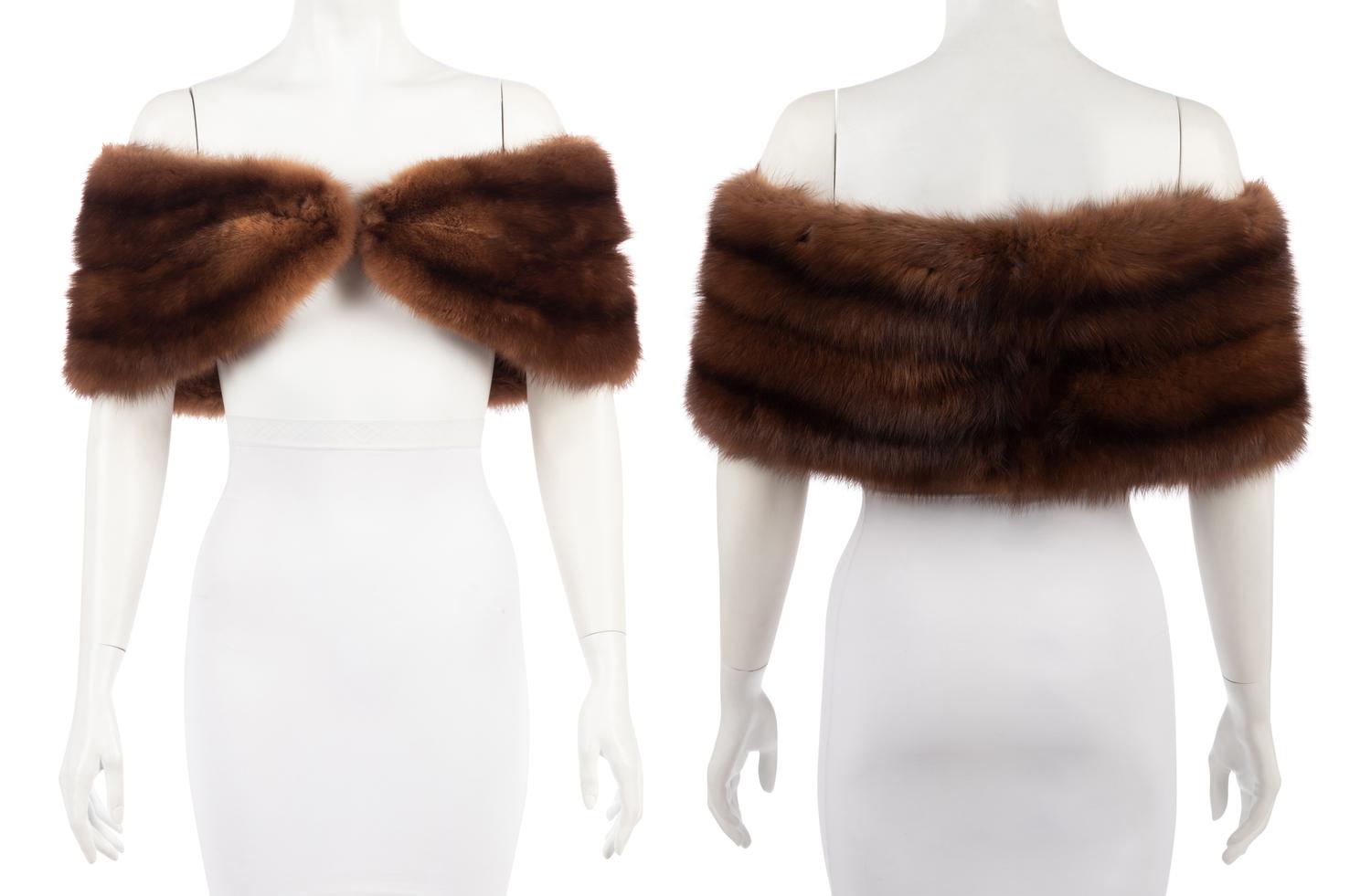 Three Akris Fur Pieces: One Mink Coat with Matching Scarf, One Bargusinsky Sable Shrug