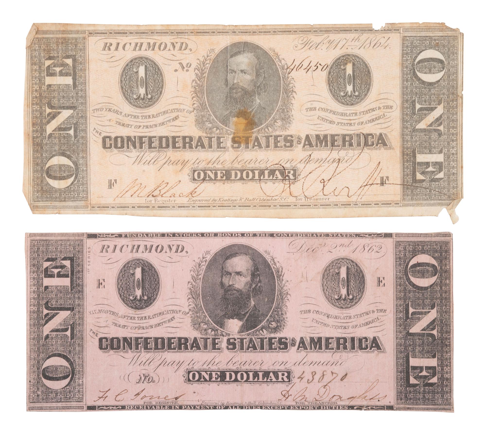 [CONFEDERATE - CURRENCY]. A large group of Confederate notes.