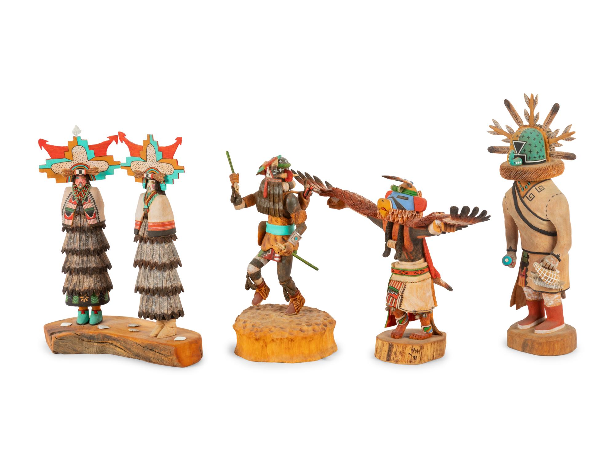 Collection of Hopi Katsinas, Including Ewiro by Darmon Kootswatewa