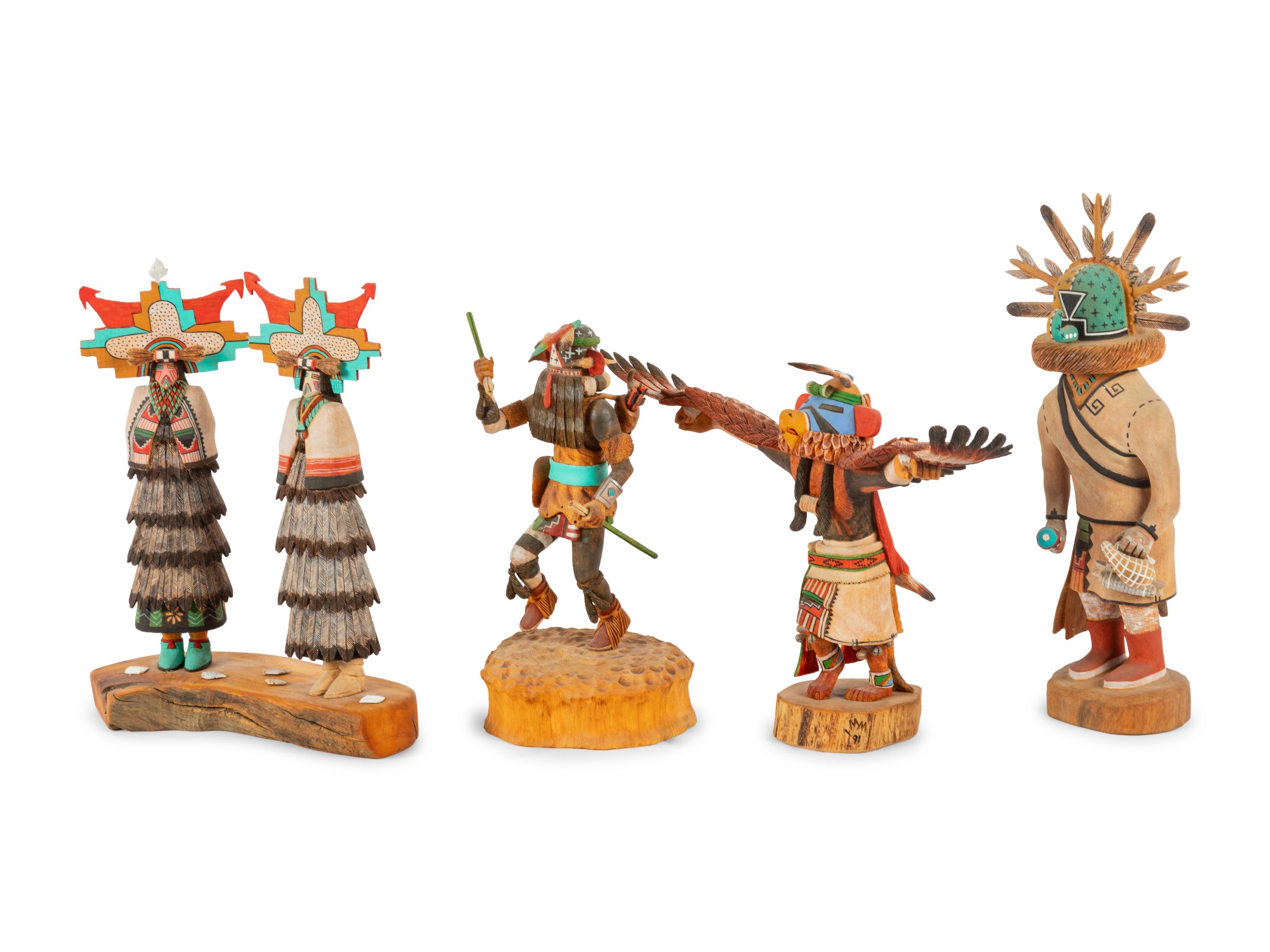Collection of Hopi Katsinas, Including Ewiro by Darmon Kootswatewa