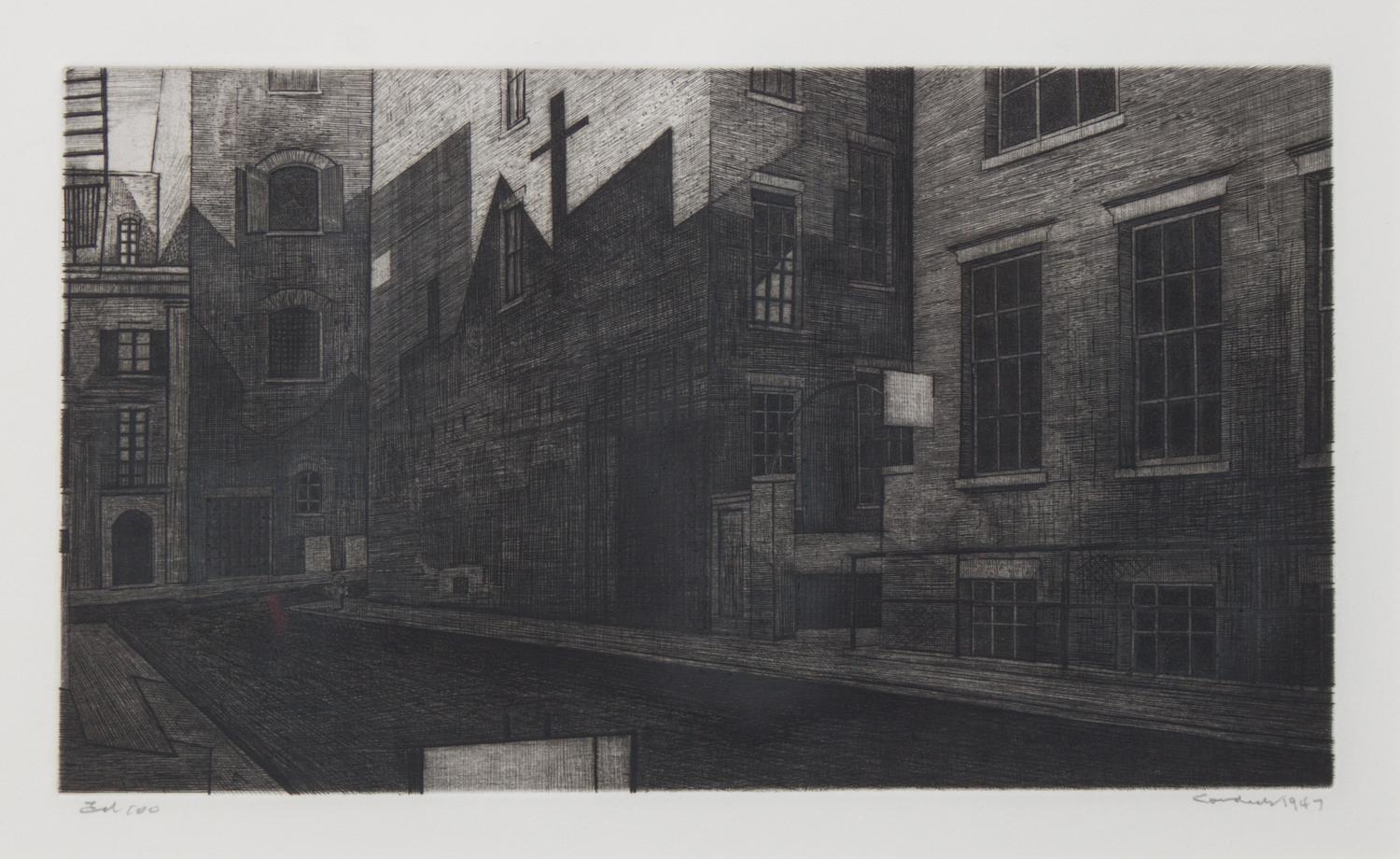 Armin Landeck, (American, 1905-1984), Shadowed Street (Minetta Lane), 1947