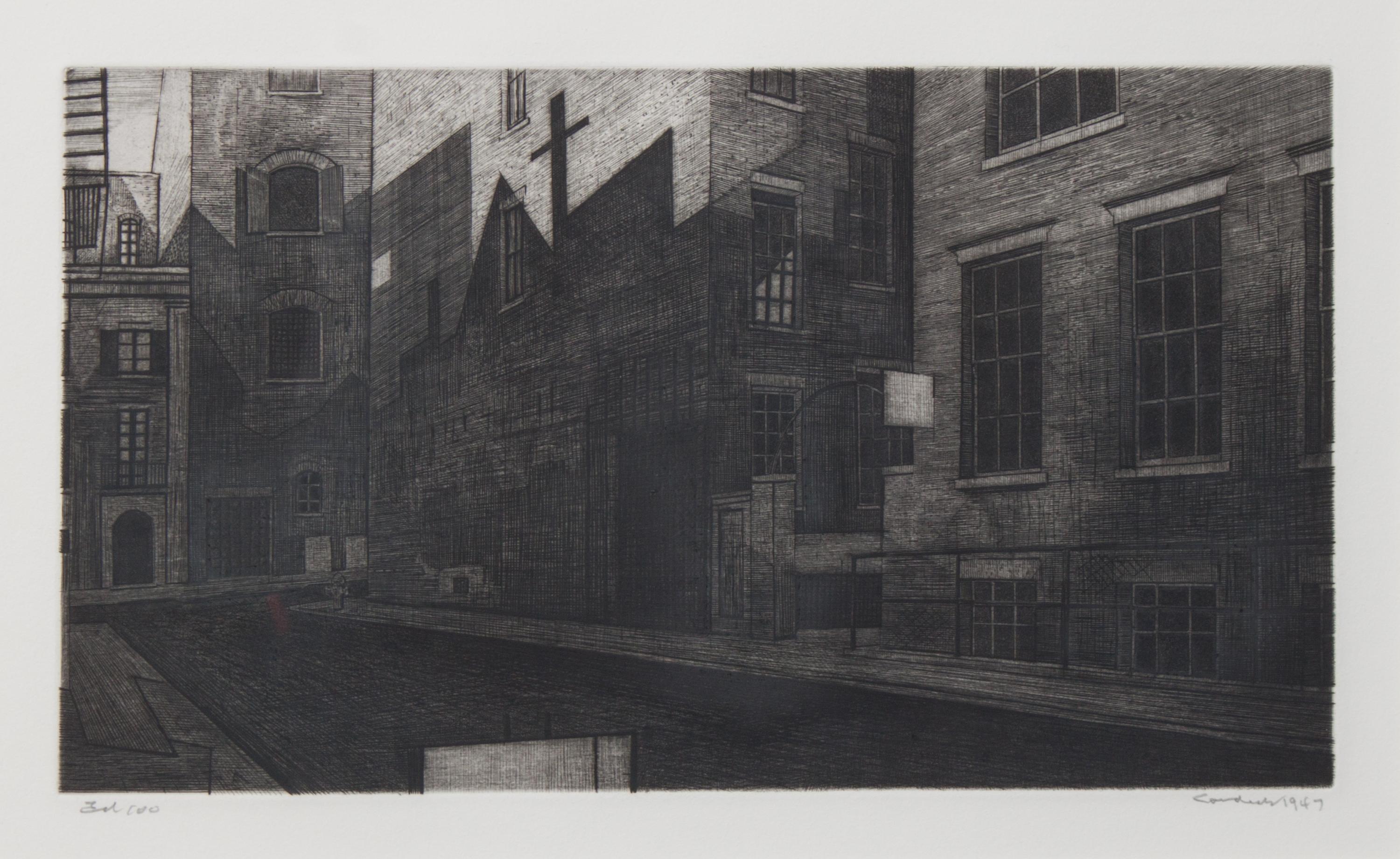 Armin Landeck, (American, 1905-1984), Shadowed Street (Minetta Lane), 1947