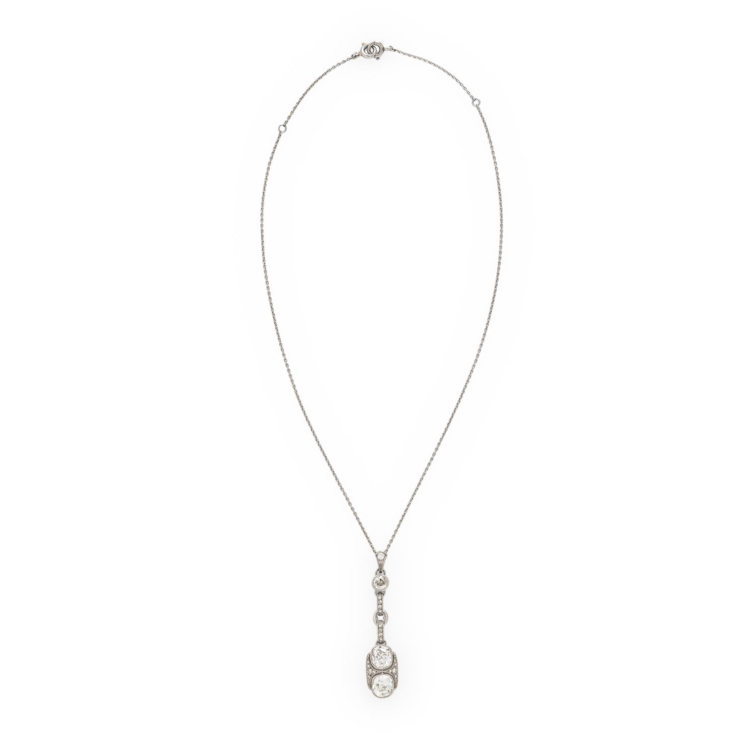 Antique, Twin Diamond and Platinum Pendant Necklace
