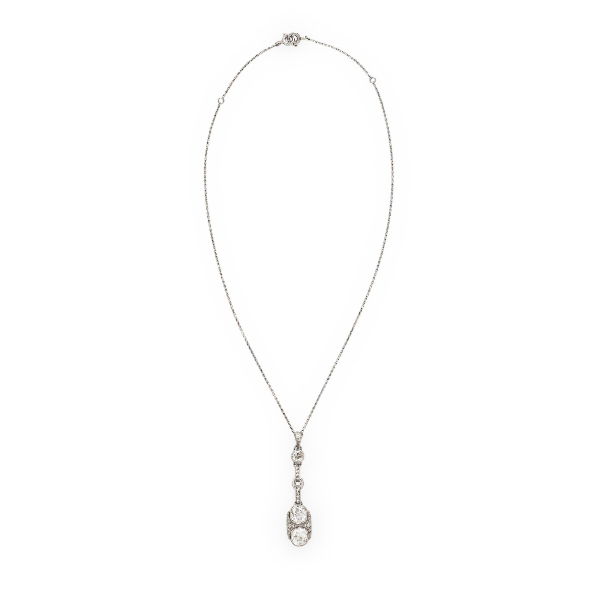 Antique, Twin Diamond and Platinum Pendant Necklace