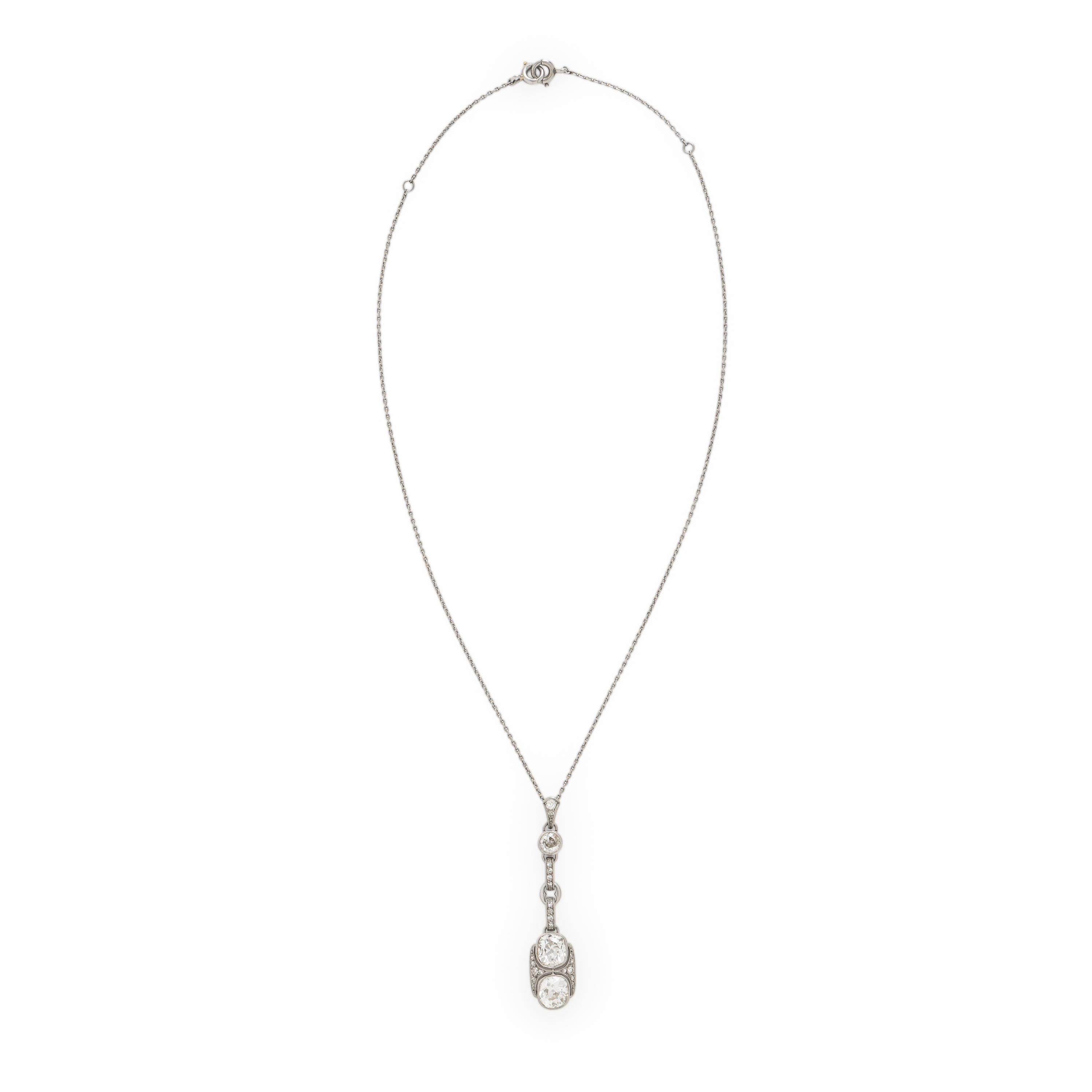 Antique, Twin Diamond and Platinum Pendant Necklace
