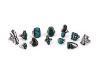 An Assortment of Navajo and Zuni Silver and Turquoise Rings