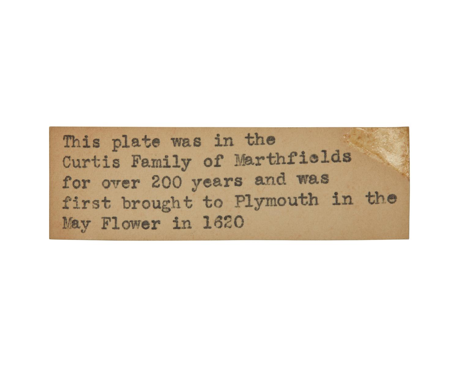 A Green-Glazed Pottery Plate from the Curtis Family of Marshfield, Massachusetts