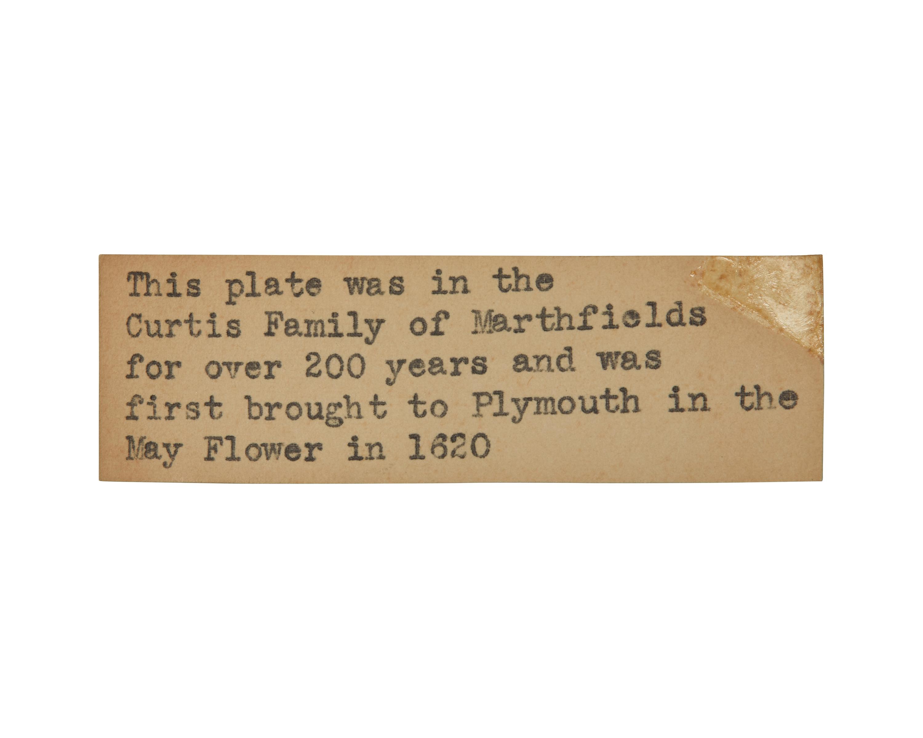 A Green-Glazed Pottery Plate from the Curtis Family of Marshfield, Massachusetts