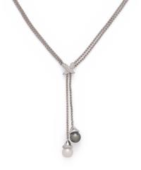 WHITE GOLD, CULTURED PEARL AND DIAMOND LARIAT NECKLACE