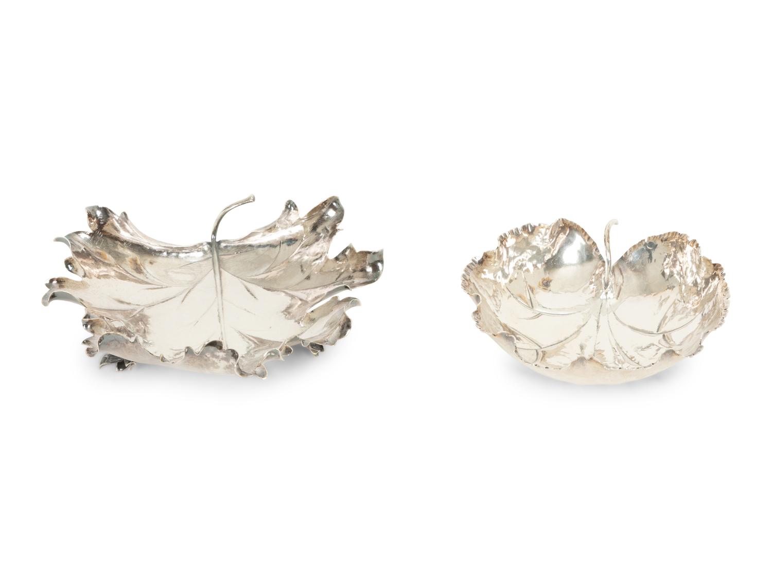 Two Buccellatti Silver Leaf-Form Bowls