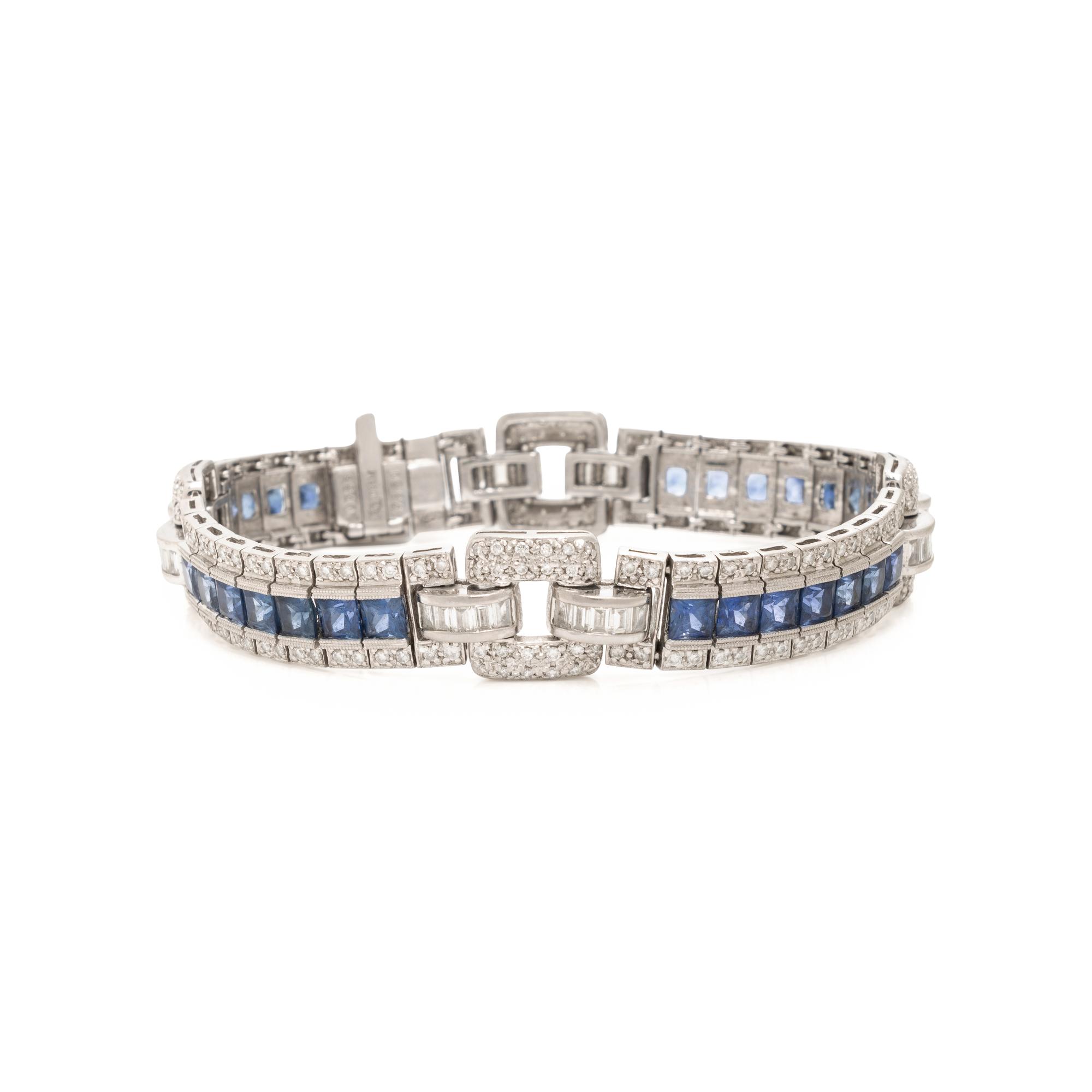 Sapphire, Diamond, and Platinum Bracelet