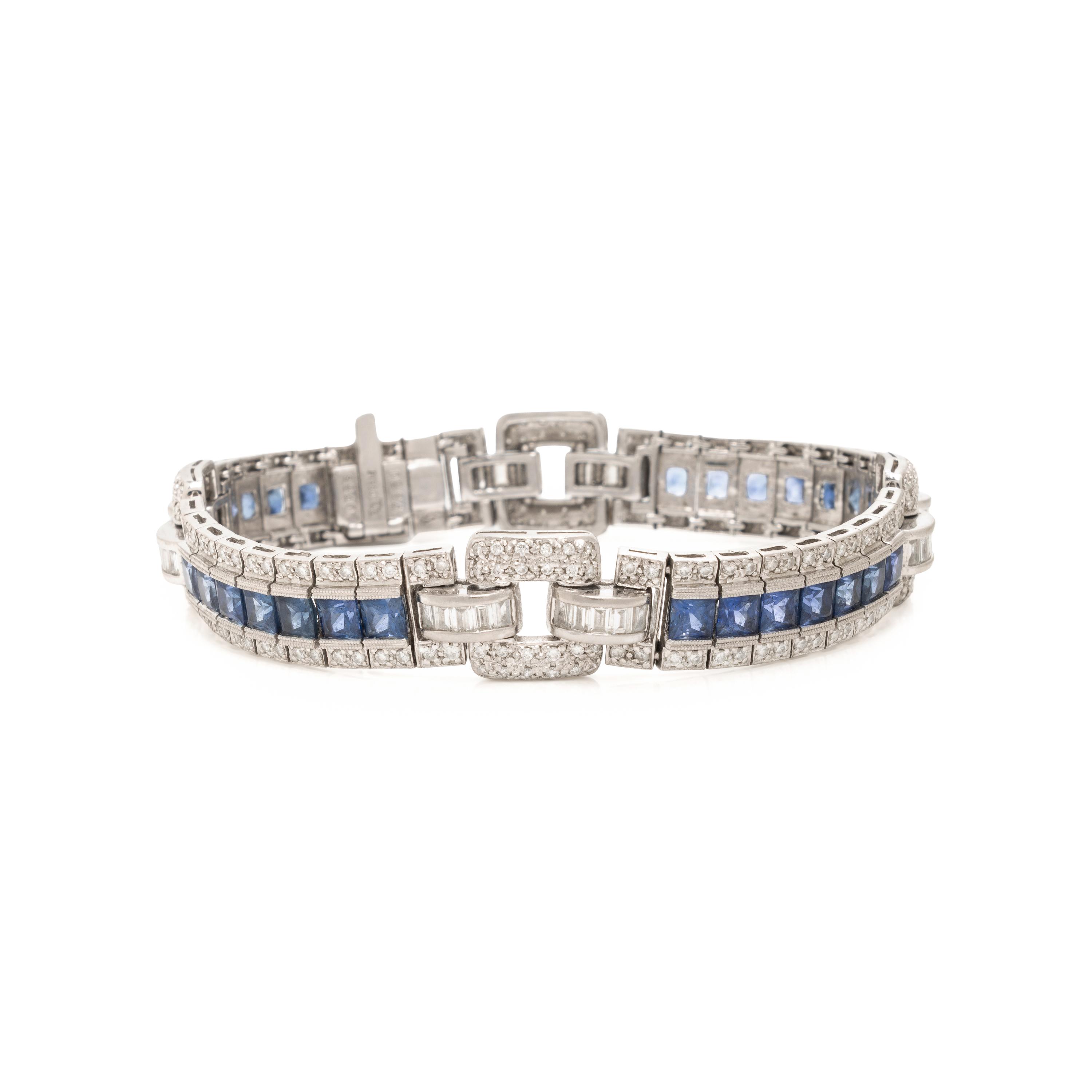 Sapphire, Diamond, and Platinum Bracelet