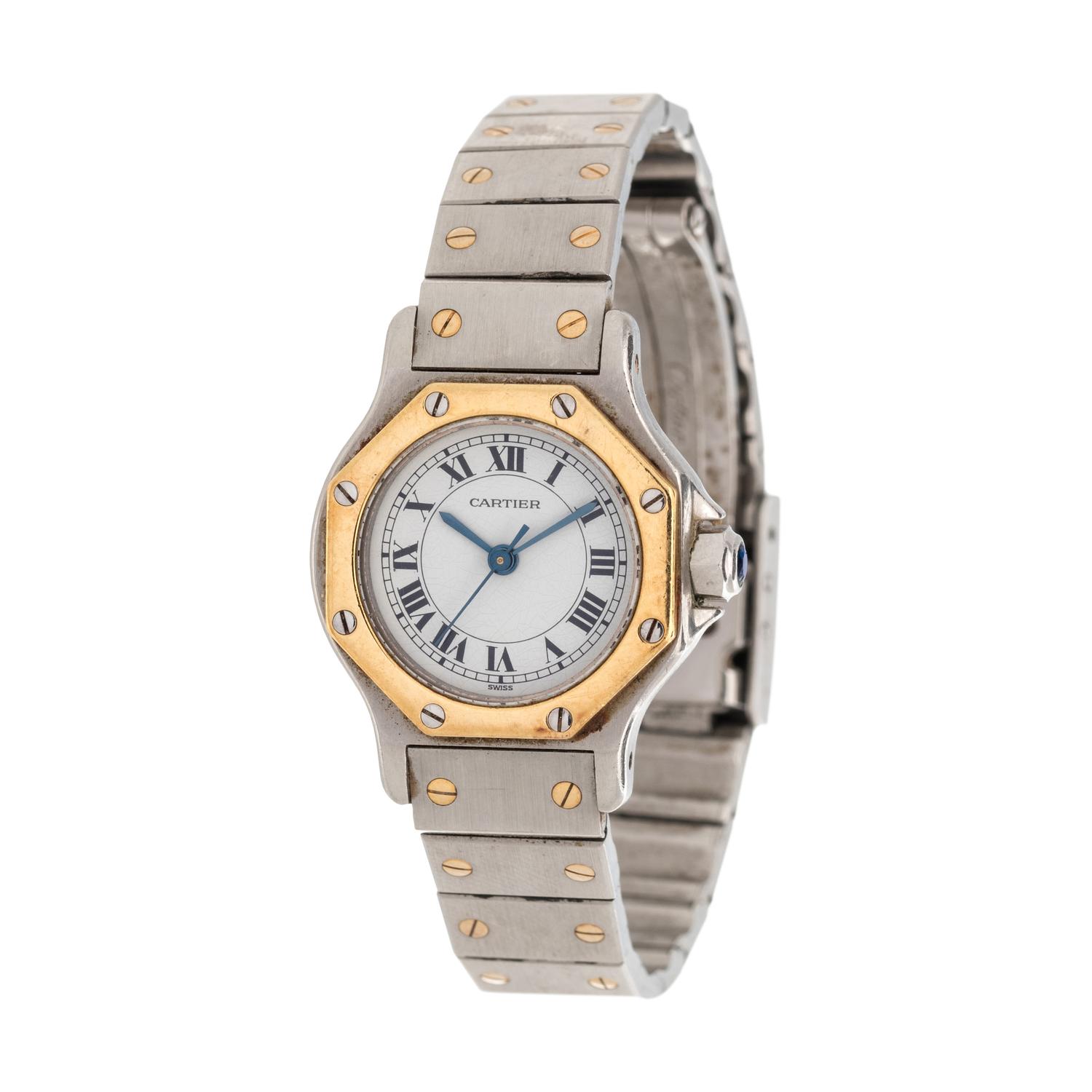 CARTIER, STAINLESS STEEL AND YELLOW GOLD REF. 82037288 'SANTOS RONDE' WRISTWATCH