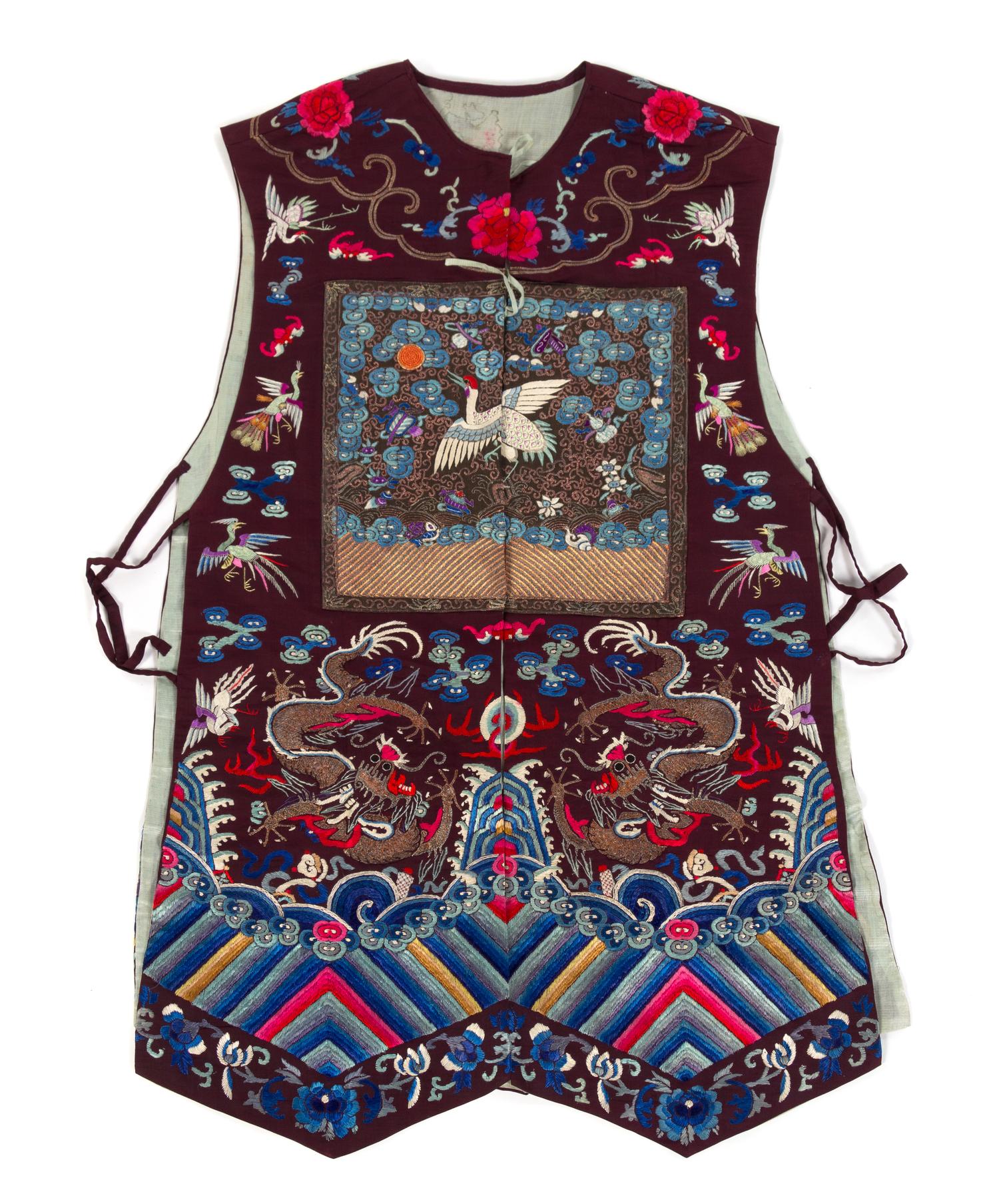A Chinese Embroidered Silk Civil Official's Xiape CIRCA 1885 Length 34 inches. — CIRCA 1885