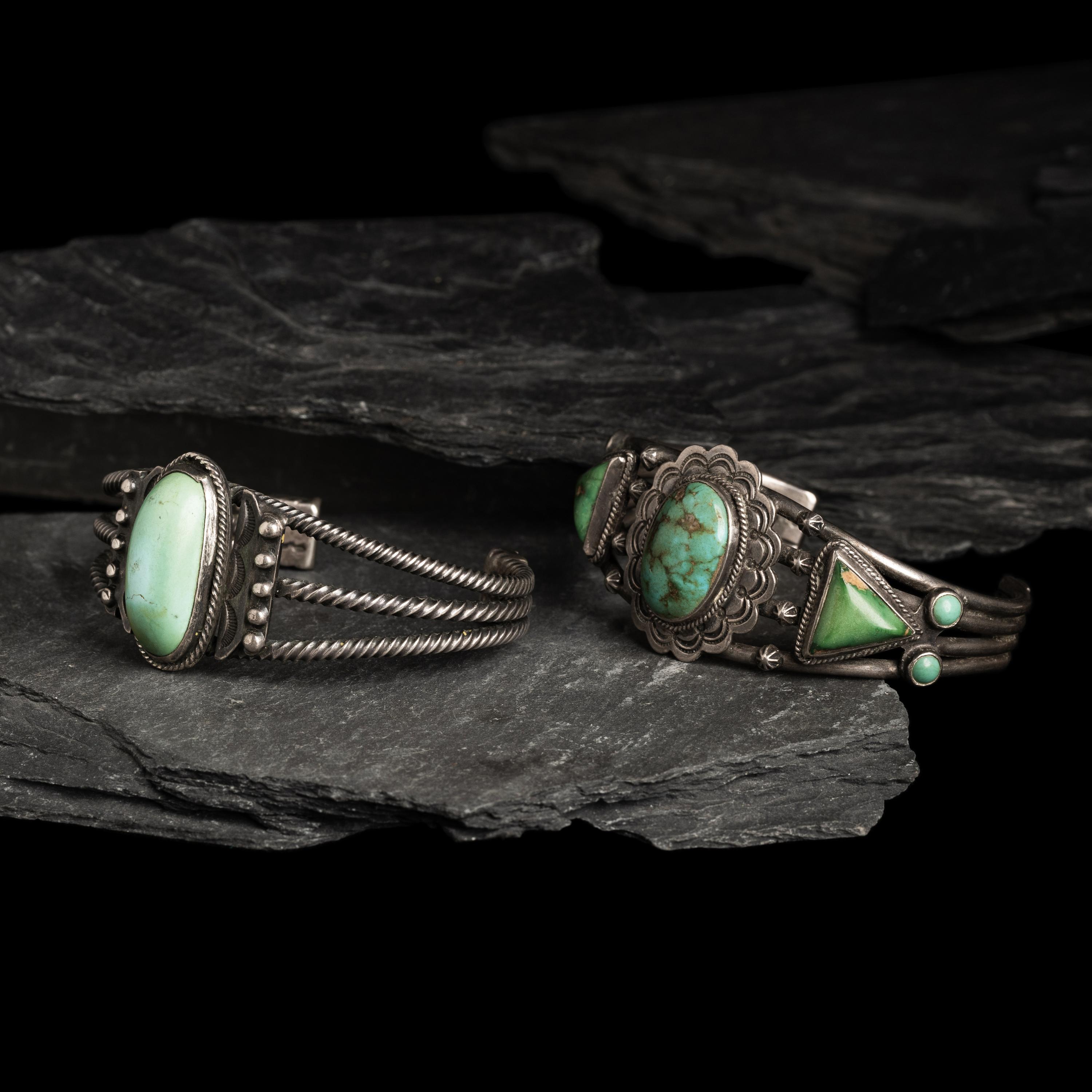Navajo Silver and Turquoise Cuff Bracelets