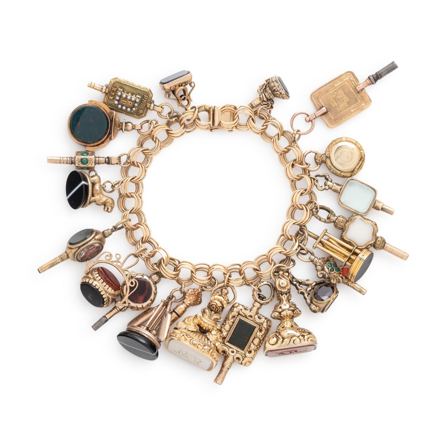CONVERTIBLE YELLOW GOLD AND FOB CHARM NECKLACE/BRACELET