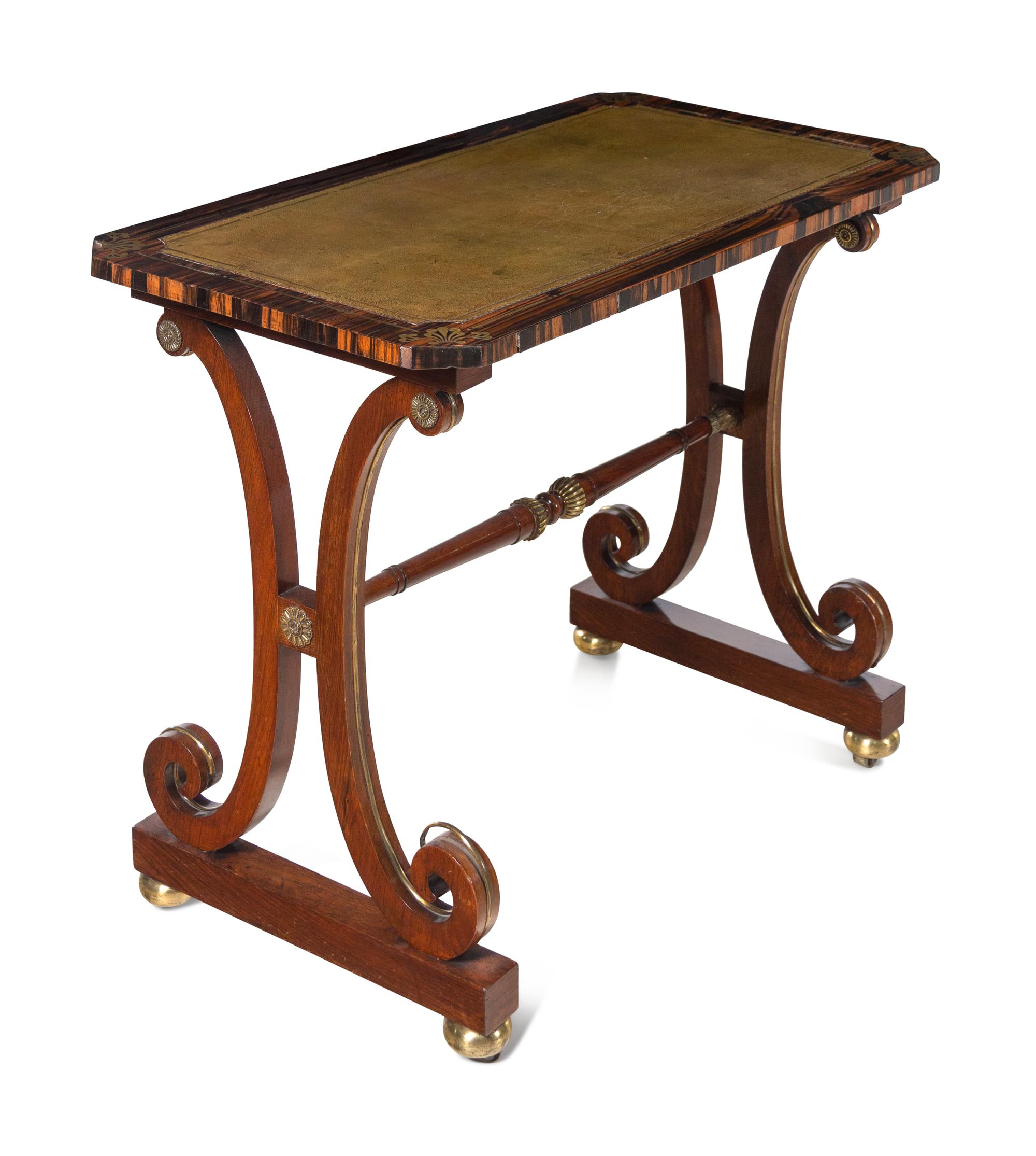 A Regency Brass-Inlaid Calamander and Indian Rosewood Writing Table