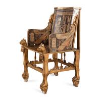 An Egyptian Style Polychrome-Painted and Giltwood Throne Chair