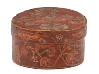 A Red Painted Floral-Decorated Bentwood Box