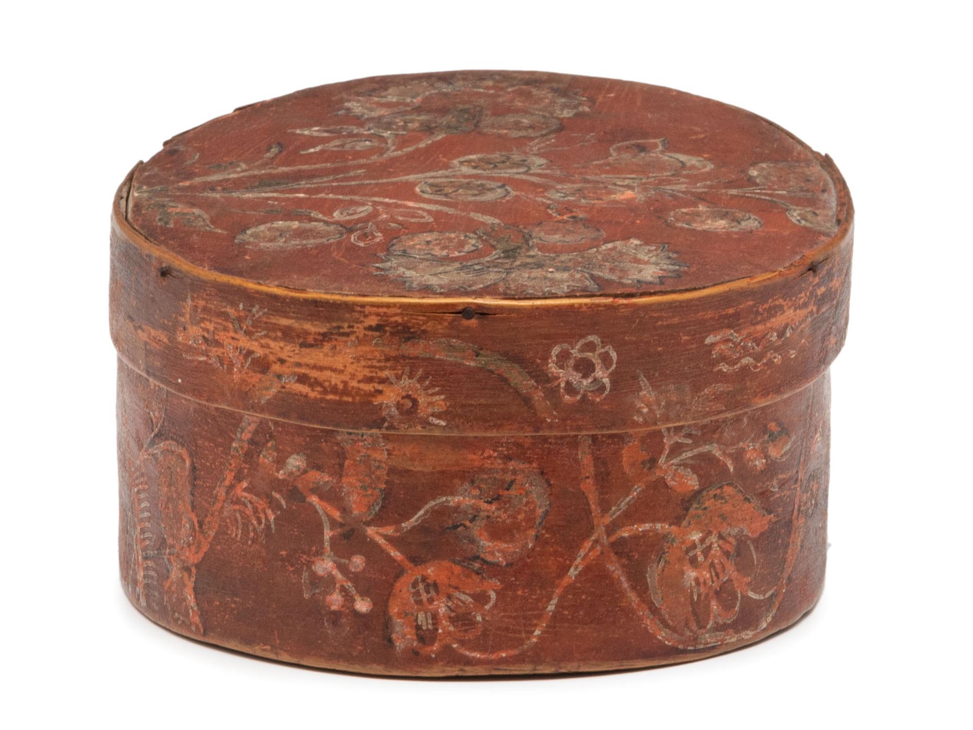 A Red Painted Floral-Decorated Bentwood Box
