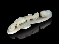 A Chinese White Jade 'Chilong' Belt Hook