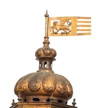 A Pair of Italian Painted and Parcel Gilt Tole Gondola Style Lanterns