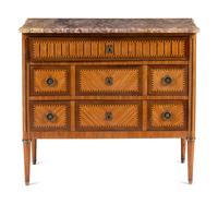 A Louis XVI Style Parquetry Marble-Top Commode