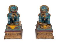 A Pair of Large Chinese Cloisonné Guardian Lions