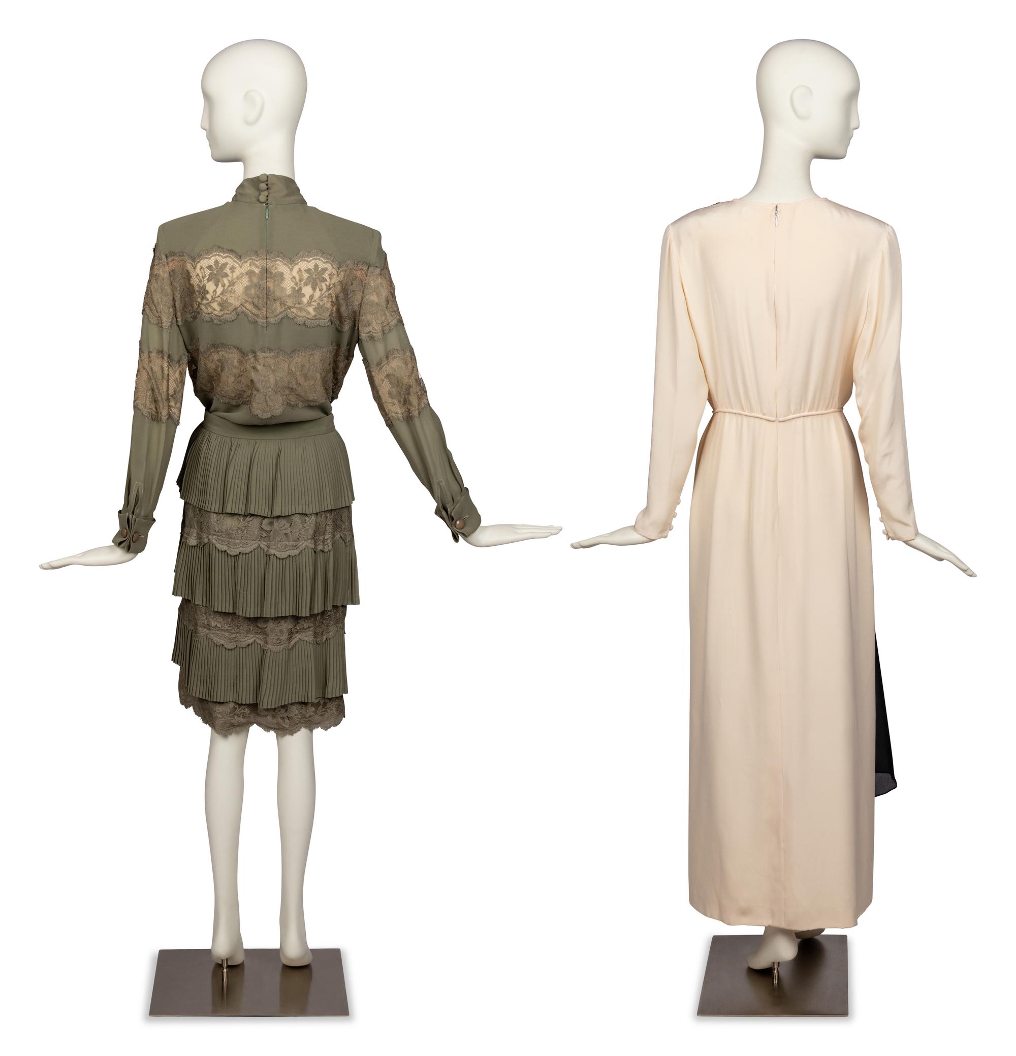 Bill Blass Gown and Valentino Lace Two Piece Ensemble, 1980-90s