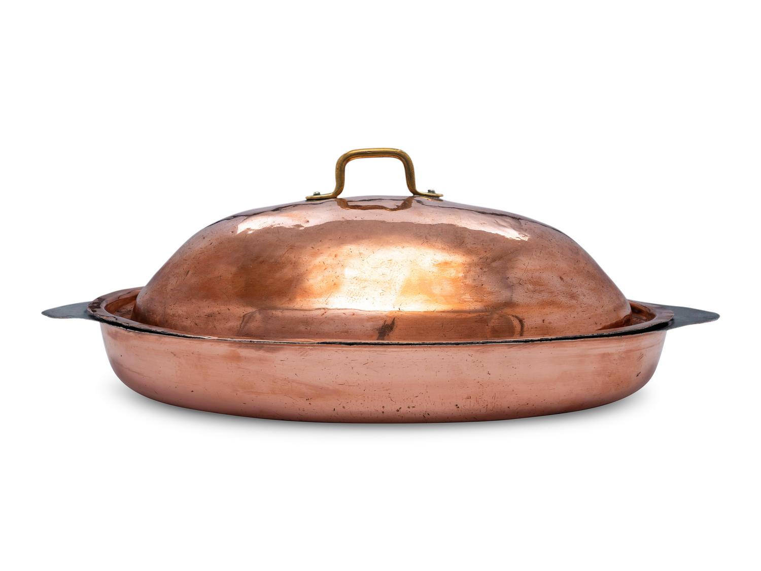 An American Copper Oval Au Gratin Dish with Cover