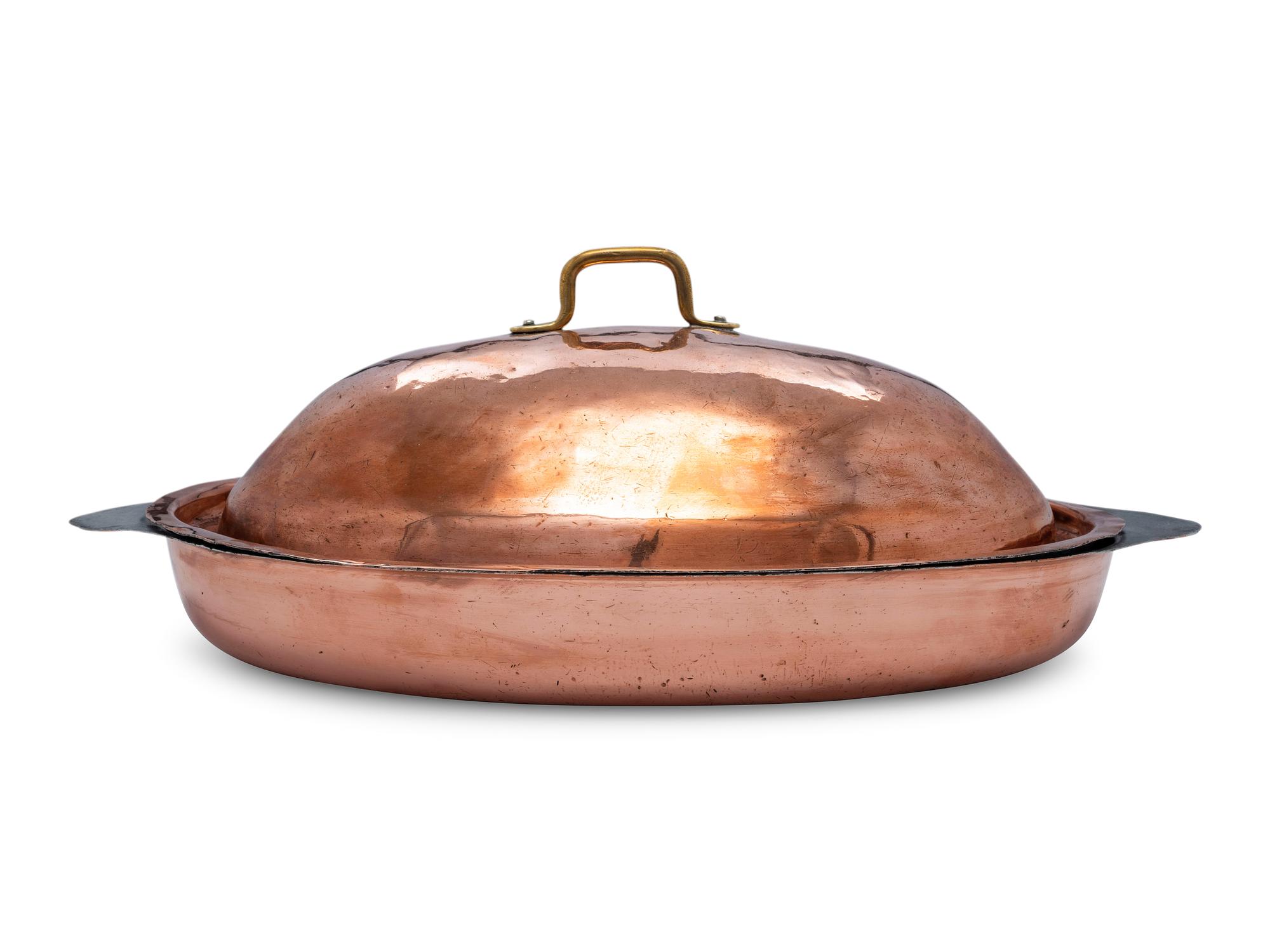 An American Copper Oval Au Gratin Dish with Cover