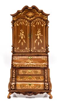 A Dutch Style Marquetry Secretary Bookcase Height 8 x width 4 x depth 2 1/8 inches. — John Davenport, 1987