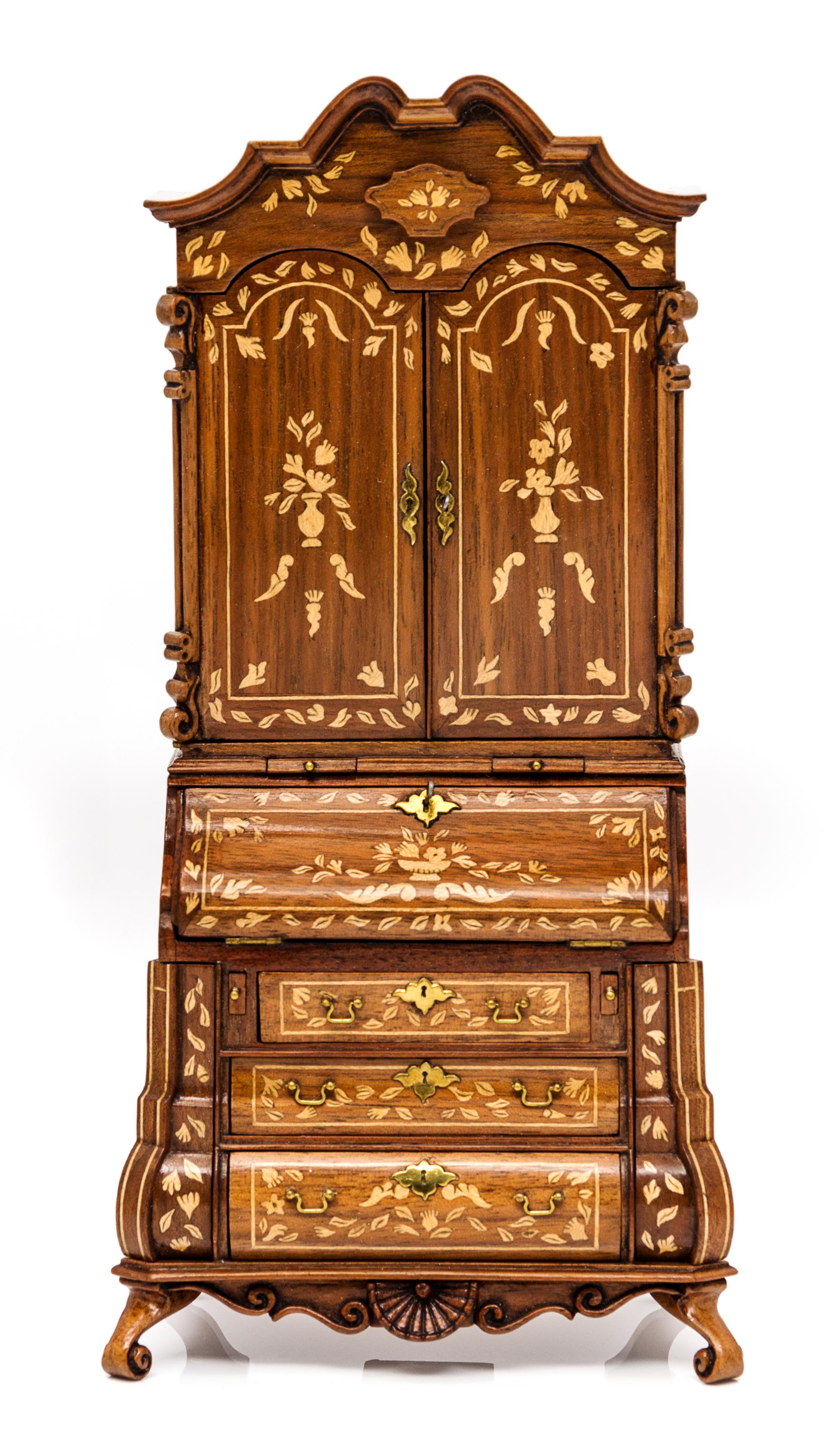 A Dutch Style Marquetry Secretary Bookcase Height 8 x width 4 x depth 2 1/8 inches. — John Davenport, 1987