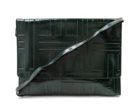 A Prada Dark Green Embossed Leather Convertible Bag, 13 x 10 x 2 inches.