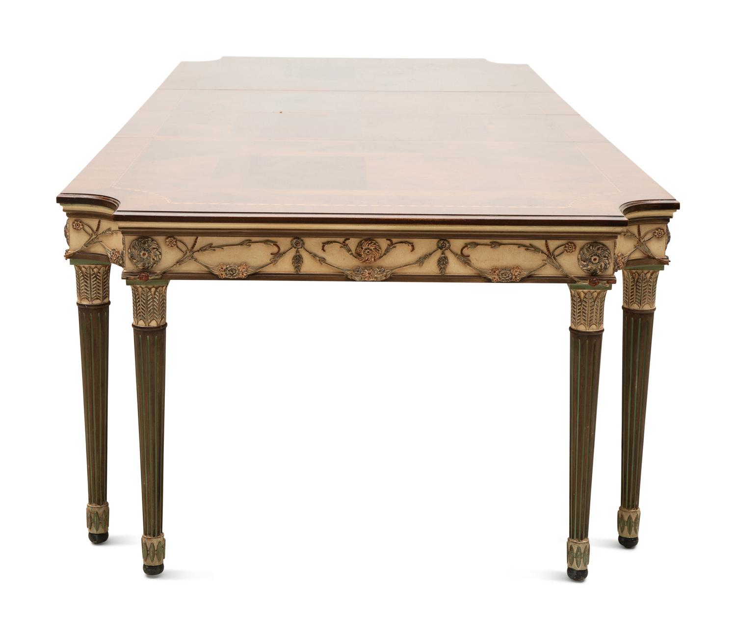 An Italian Painted and Parquetry Mahogany-Top Dining Table