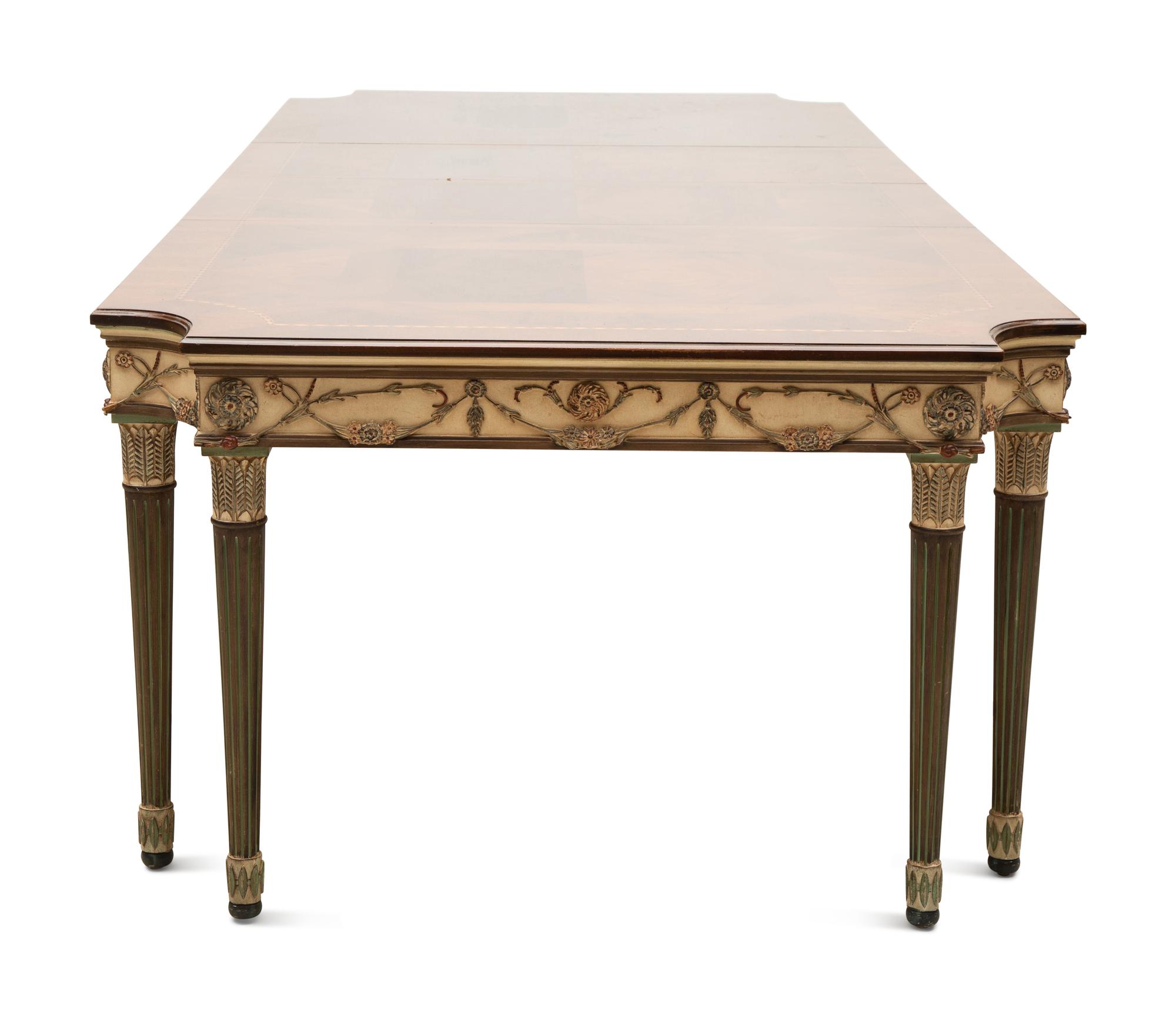 An Italian Painted and Parquetry Mahogany-Top Dining Table