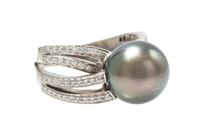 A White Gold, Cultured Tahitian Pearl, Cultured Pearl and Diamond Demi Parure, 20.30 dwts.