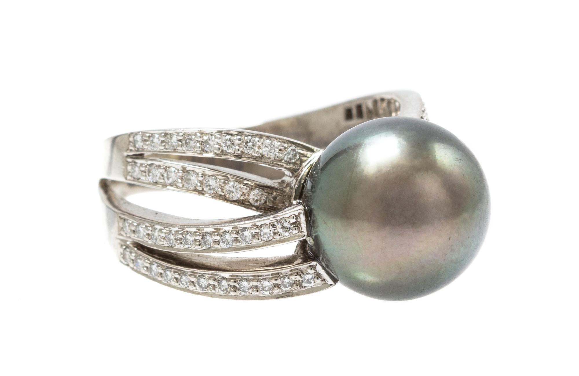 A White Gold, Cultured Tahitian Pearl, Cultured Pearl and Diamond Demi Parure, 20.30 dwts.