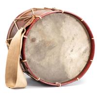 Civil War painted US regulation eagle drum with sticks. Manufactured by C.M. Zimmerman, Philadelphia, PA.