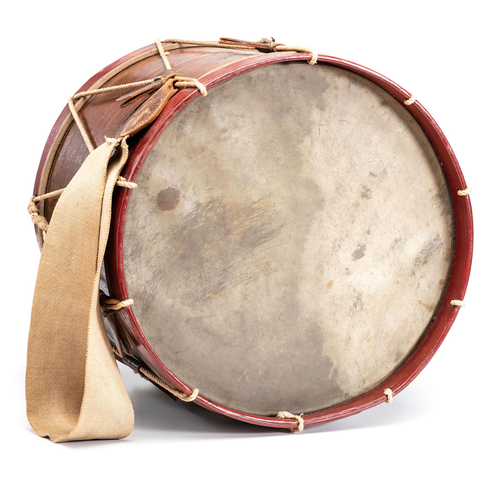 Civil War painted US regulation eagle drum with sticks. Manufactured by C.M. Zimmerman, Philadelphia, PA.
