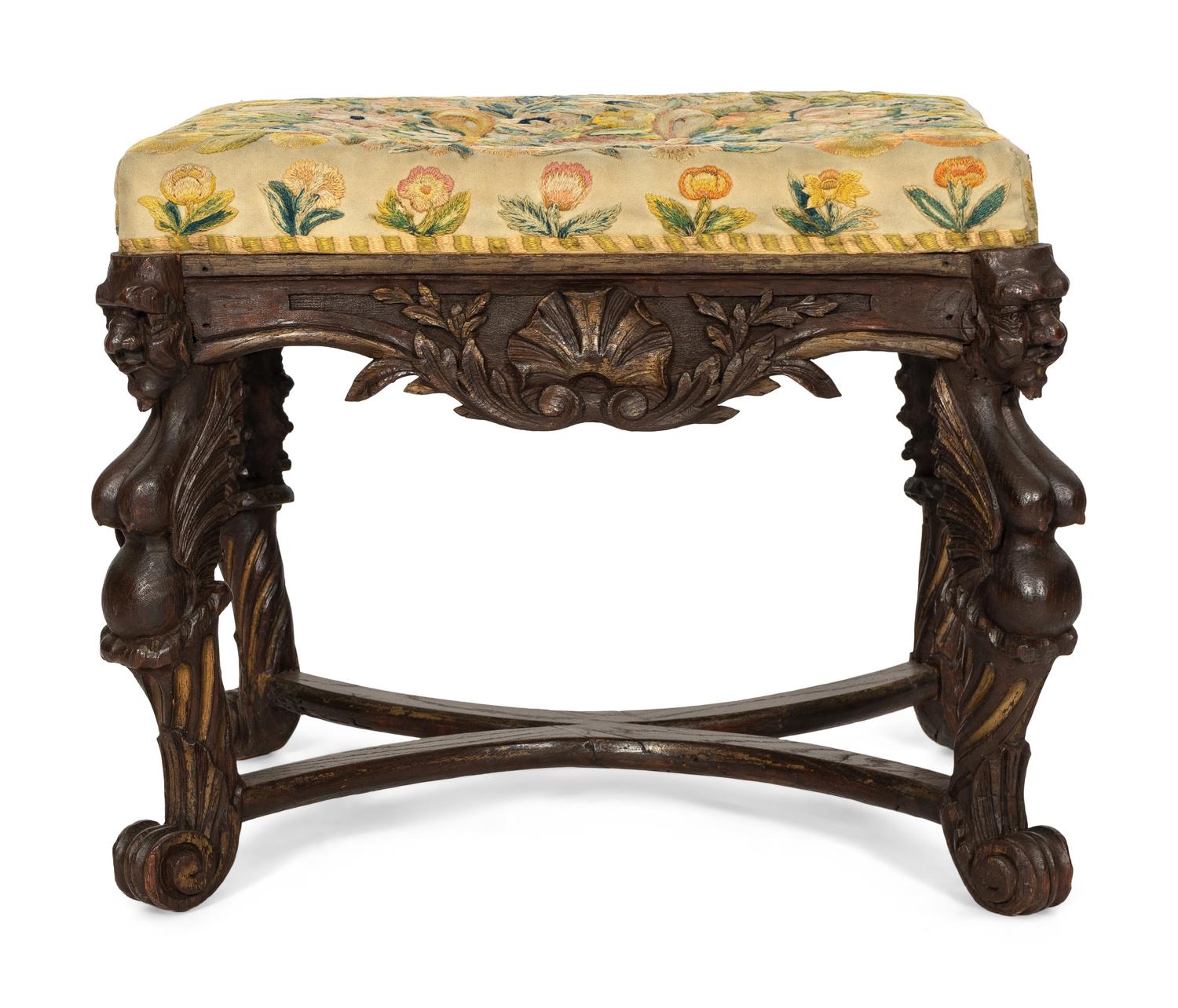 A Continental Carved Walnut Tabouret