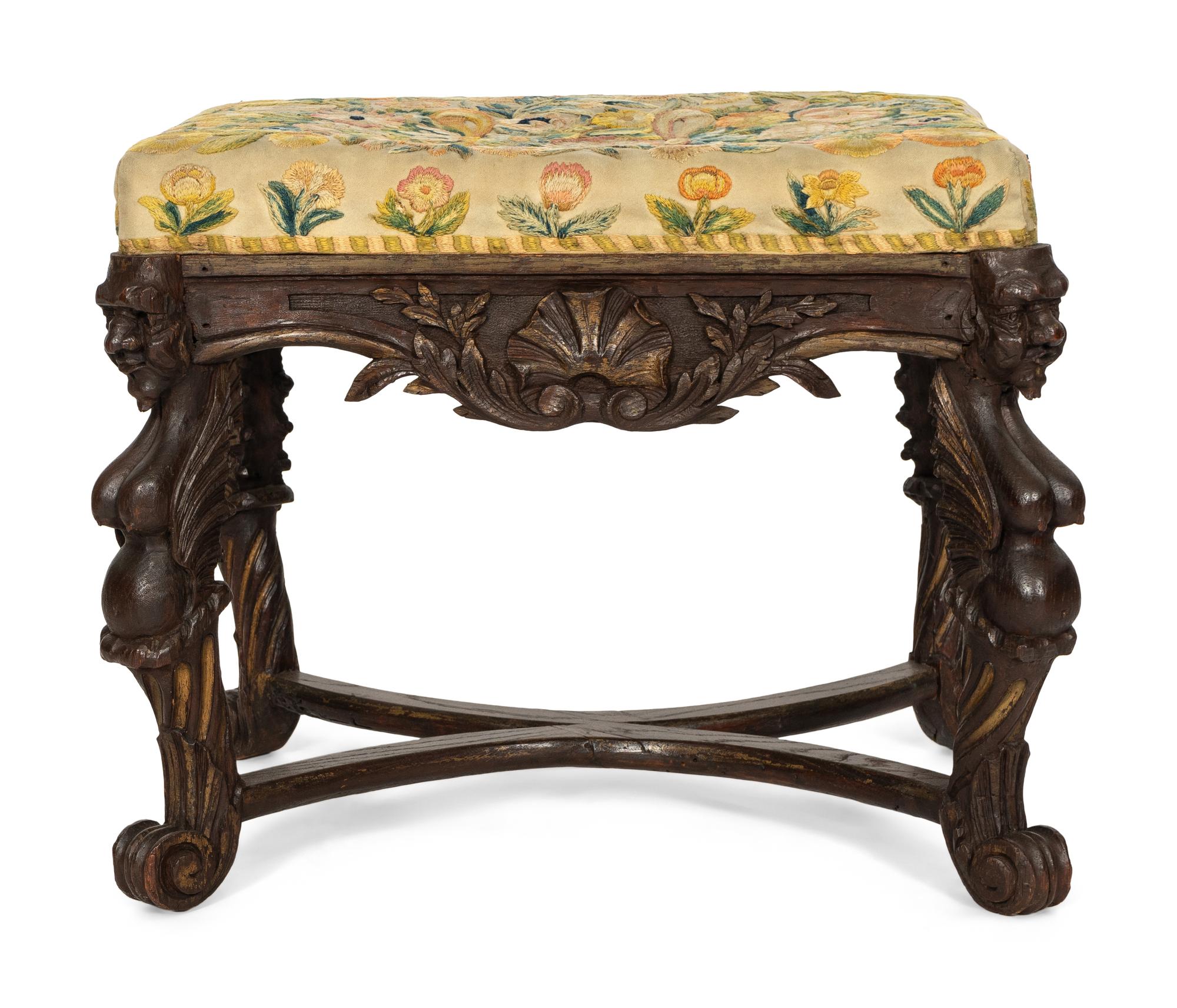 A Continental Carved Walnut Tabouret
