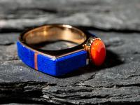 18K Gold, Lapis, and Coral Ring