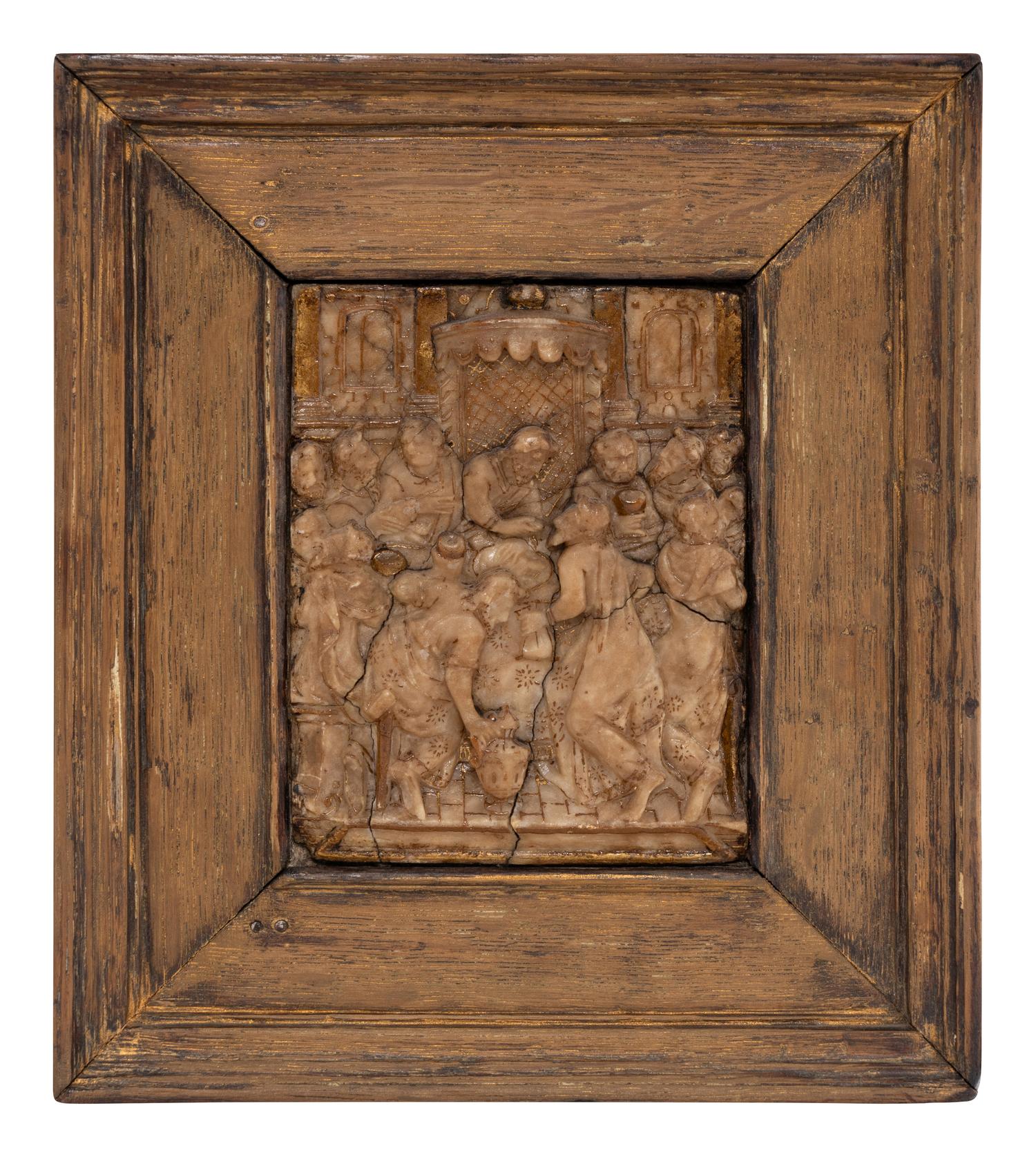 Two South Netherlandish Gilt Decorated Carved Alabaster Relief Plaques