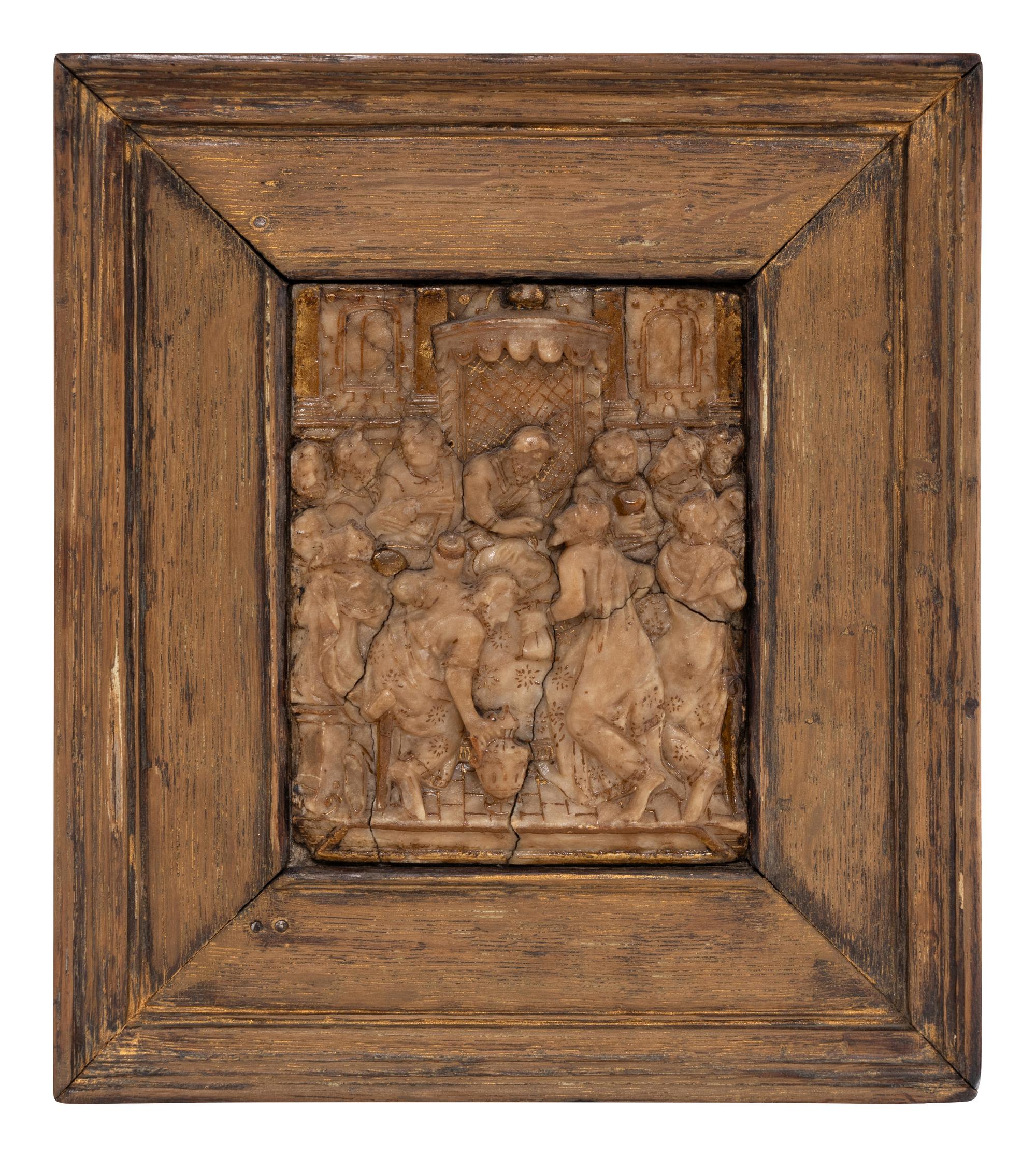 Two South Netherlandish Gilt Decorated Carved Alabaster Relief Plaques